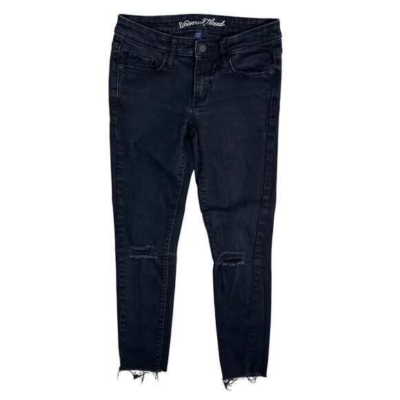 Universal Thread Black Jeans Mid Rise Skinny Raw Hem Size 00 24R - Picture 1 of 8